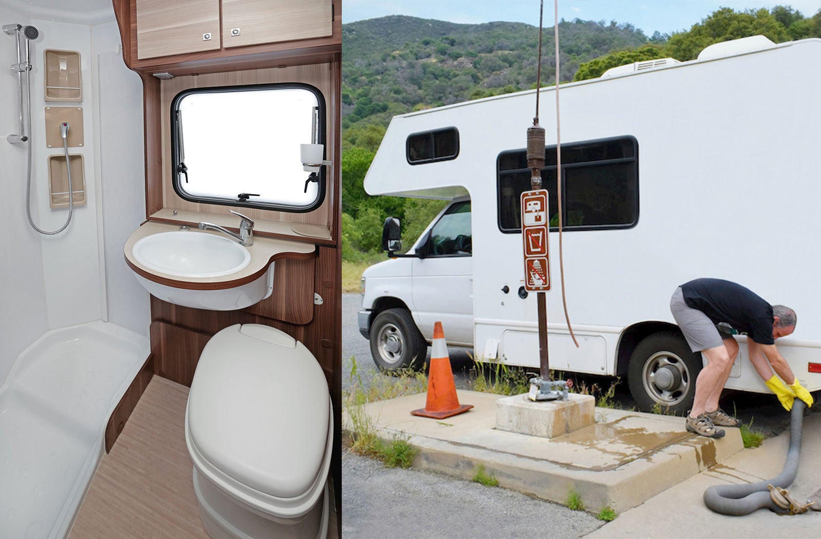 Portable RV/camper toilet and holding tank setup in Traverse City, Michigan