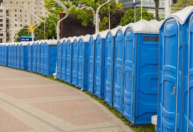 Seasonal porta potty units set up at a Traverse City, Michigan venue